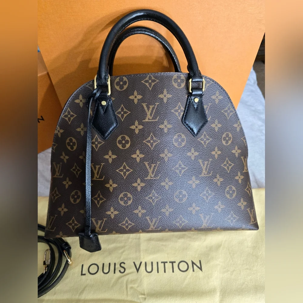 Louis Vuitton Brown Monogram Alma PM Satchel with Black Handles